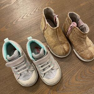 See Kai Run {2 pair} Bundle Toddler Girl Sneakers {size 8} Silver & Gold Shimmer